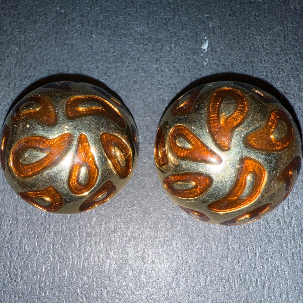 Vintage Gold and Brown Clip-On Earrings